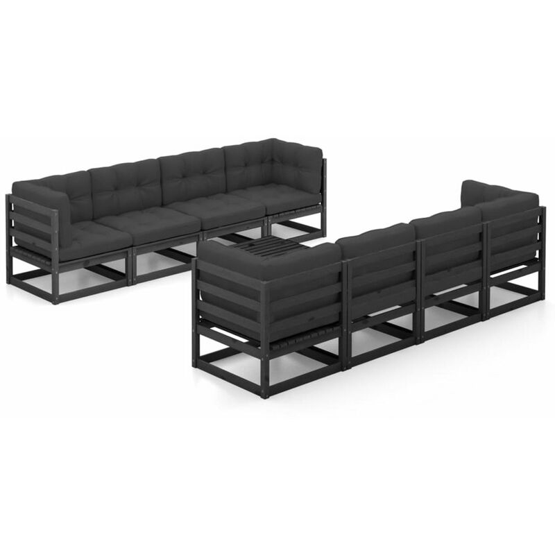 

Happyshopping - Juego de muebles de jardin 9 pzas y cojines madera pino maciza