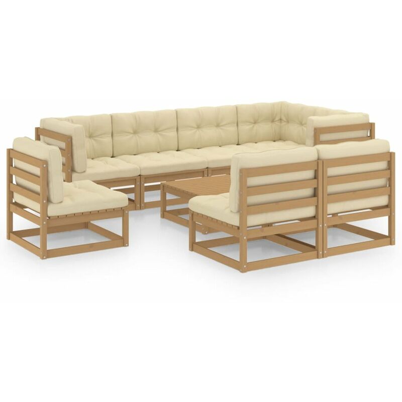 

Happyshopping - Juego de muebles de jardin 9 pzas y cojines madera pino maciza