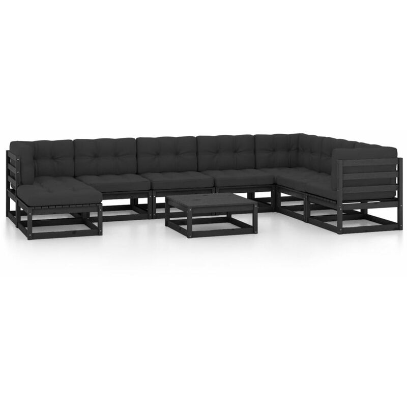 

Happyshopping - Juego de muebles de jardin 9 pzas y cojines madera pino maciza