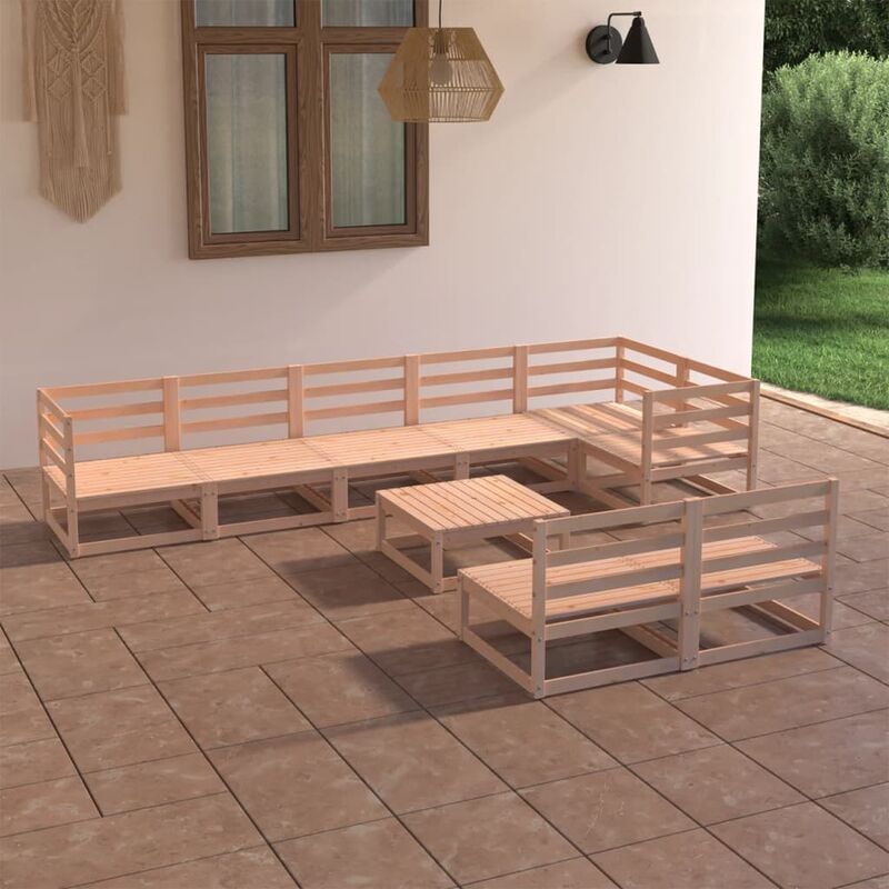 

Juego de muebles de jardín 9 pzas y cojines madera pino maciza