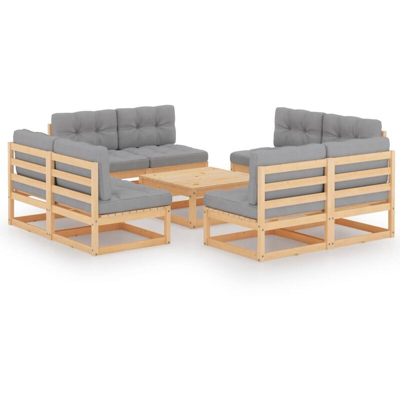 

Juego de muebles de jardín 9 pzas y cojines madera pino maciza