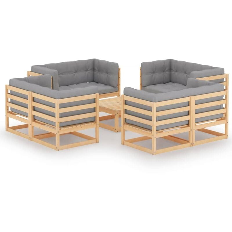 

Juego de muebles de jardín 9 pzas y cojines madera pino maciza