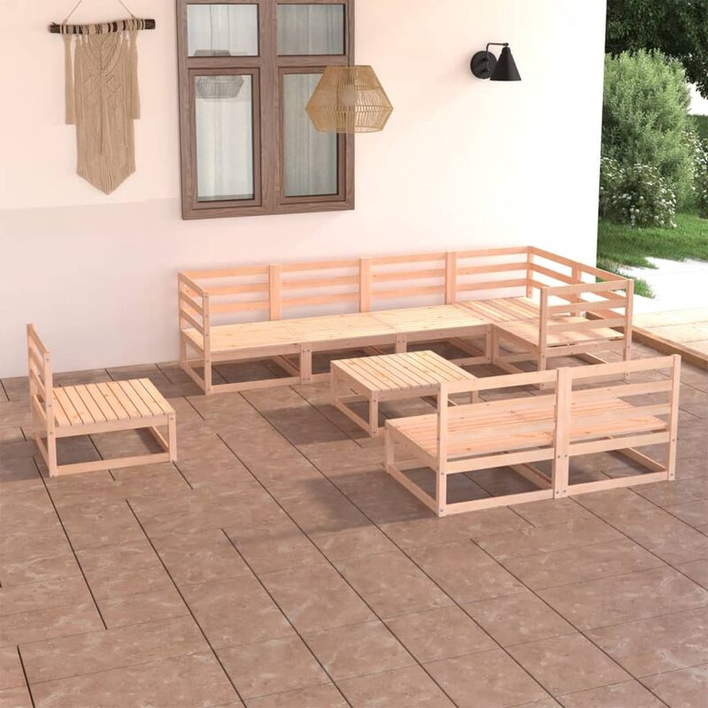 

Juego de muebles de jardín 9 pzas y cojines madera pino maciza