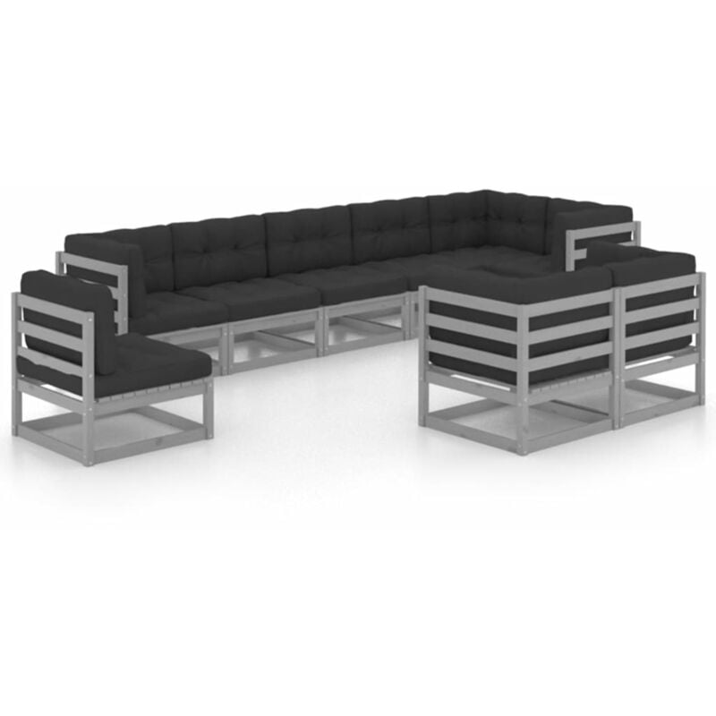 

Juego de muebles de jardín 9 pzas y cojines madera pino maciza