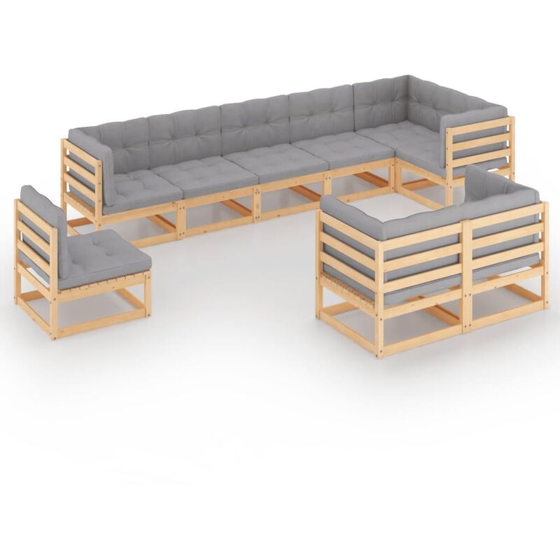 

Juego de muebles de jardín 9 pzas y cojines madera pino maciza