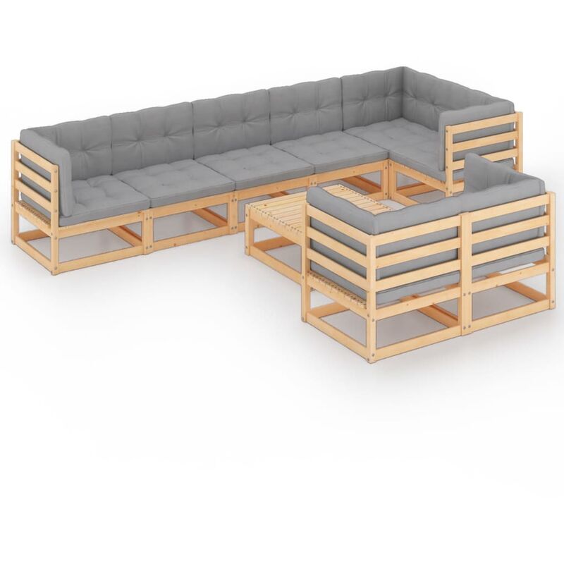 

Juego de muebles de jardín 9 pzas y cojines madera pino maciza