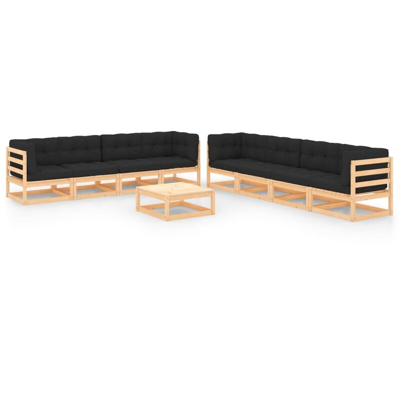 

Juego de muebles de jardín 9 pzas y cojines madera pino maciza
