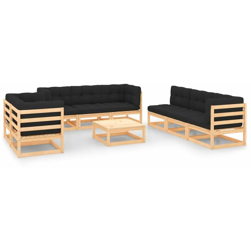 

Juego de muebles de jardín 9 pzas y cojines madera pino maciza