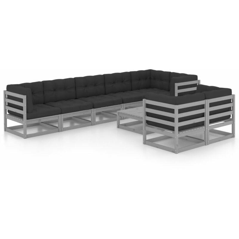 

Juego de muebles de jardín 9 pzas y cojines madera pino maciza