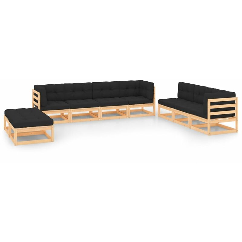 

Juego de muebles de jardín 9 pzas y cojines madera pino maciza
