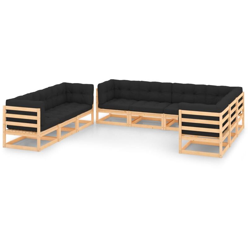

Juego de muebles de jardín 9 pzas y cojines madera pino maciza