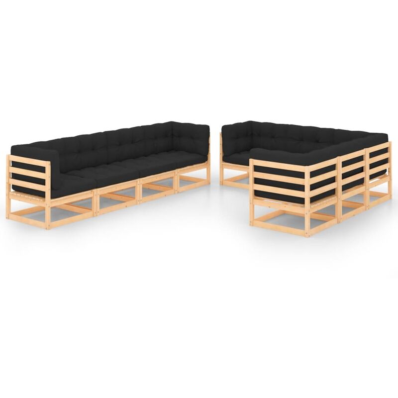 

Juego de muebles de jardín 9 pzas y cojines madera pino maciza