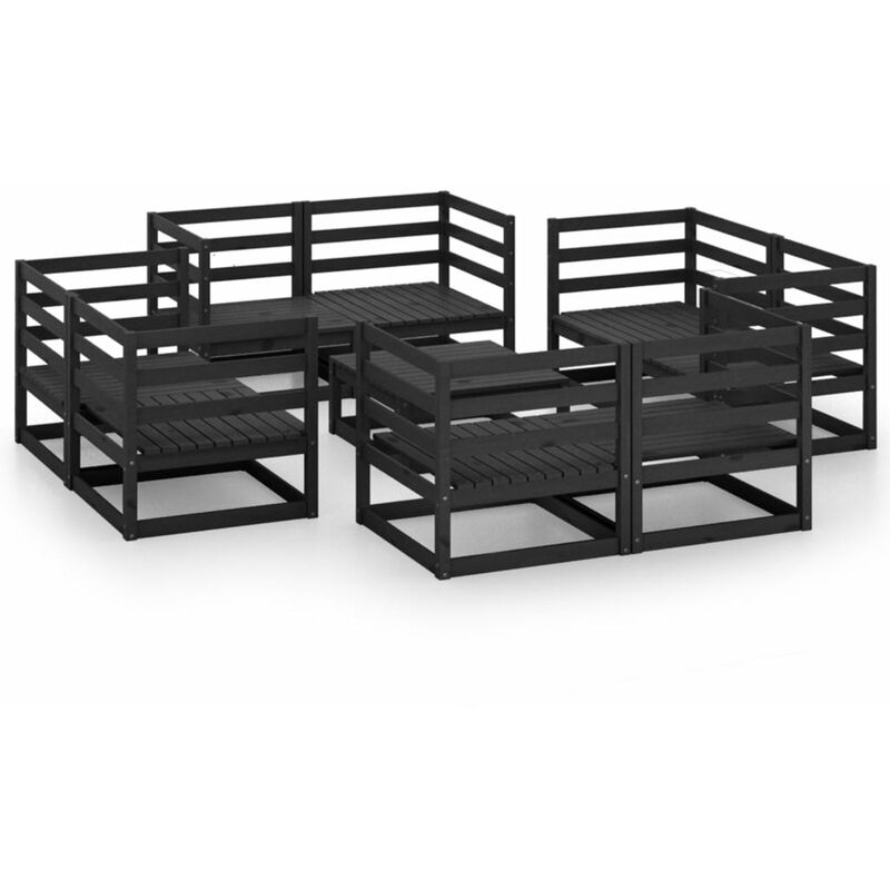 

Happyshopping - Juego de muebles de jardin 9 pzas y cojines negro madera pino