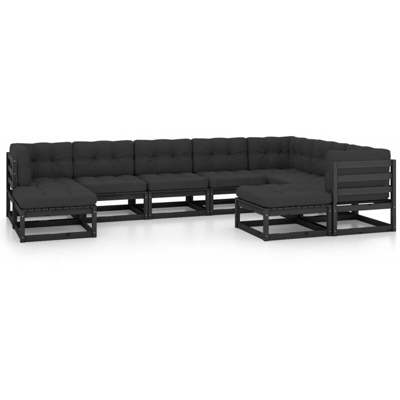 

Happyshopping - Juego de muebles de jardin 9 pzas y cojines negro madera pino
