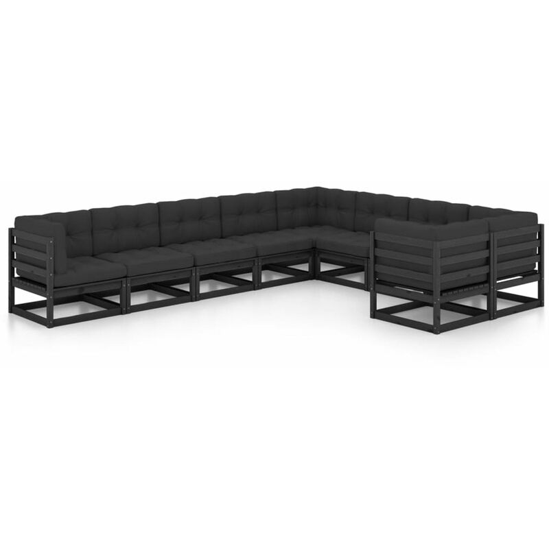 

Happyshopping - Juego de muebles de jardin 9 pzas y cojines negro madera pino