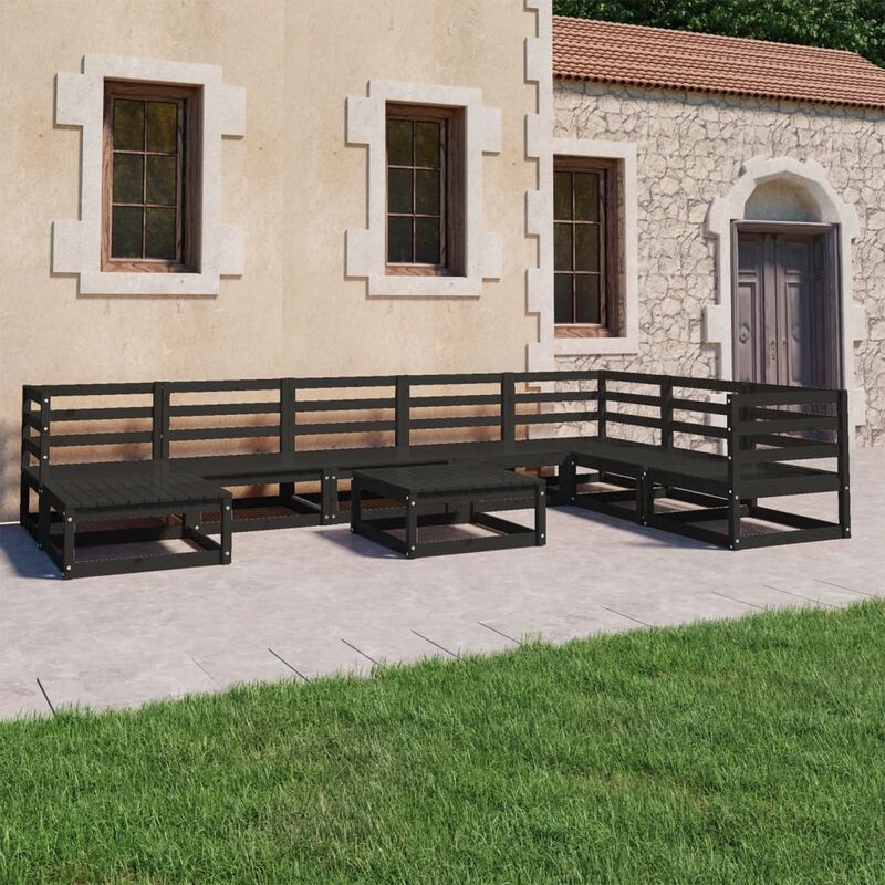 

Juego de muebles de jardín 9 pzas y cojines negro madera pino