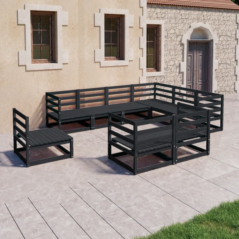 

Juego de muebles de jardín 9 pzas y cojines negro madera pino