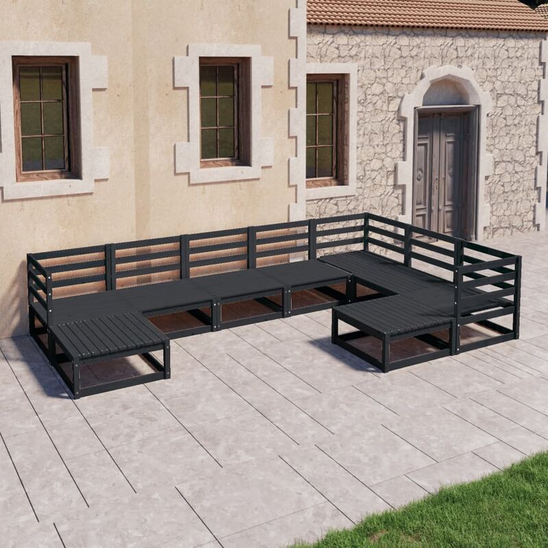 

Juego de muebles de jardín 9 pzas y cojines negro madera pino