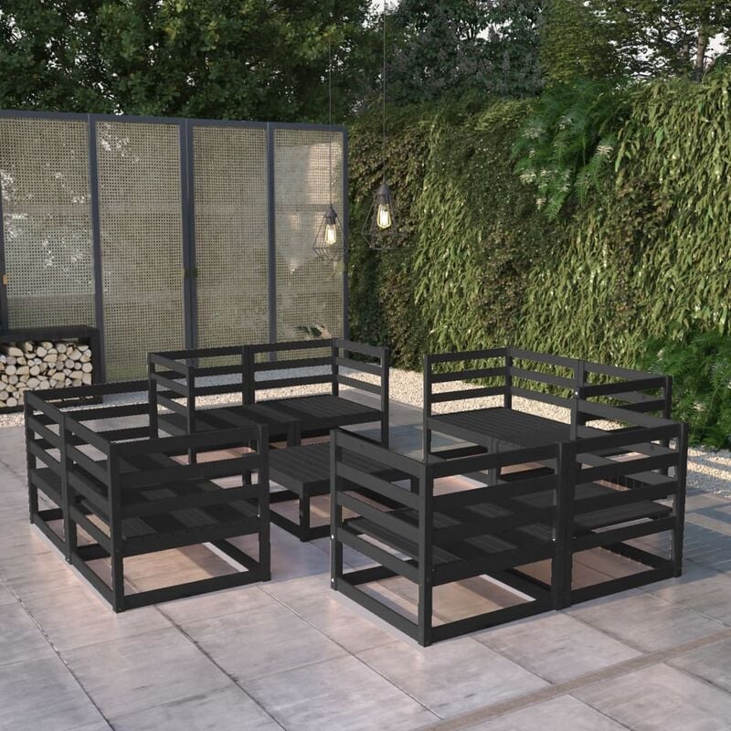 

Juego de muebles de jardín 9 pzas y cojines negro madera pino