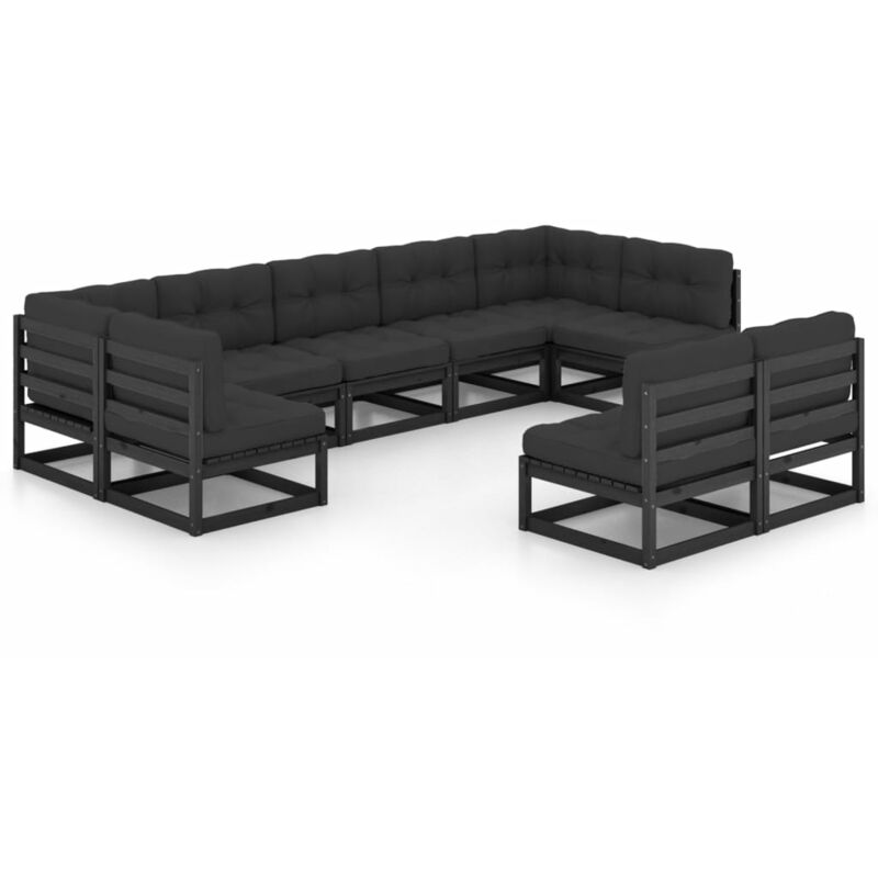 

Juego de muebles de jardín 9 pzas y cojines negro madera pino