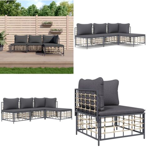 Juego de muebles de jardín cojines antracita ratán PE 4 pzas - Muebles de jardín - Sofás para terraza