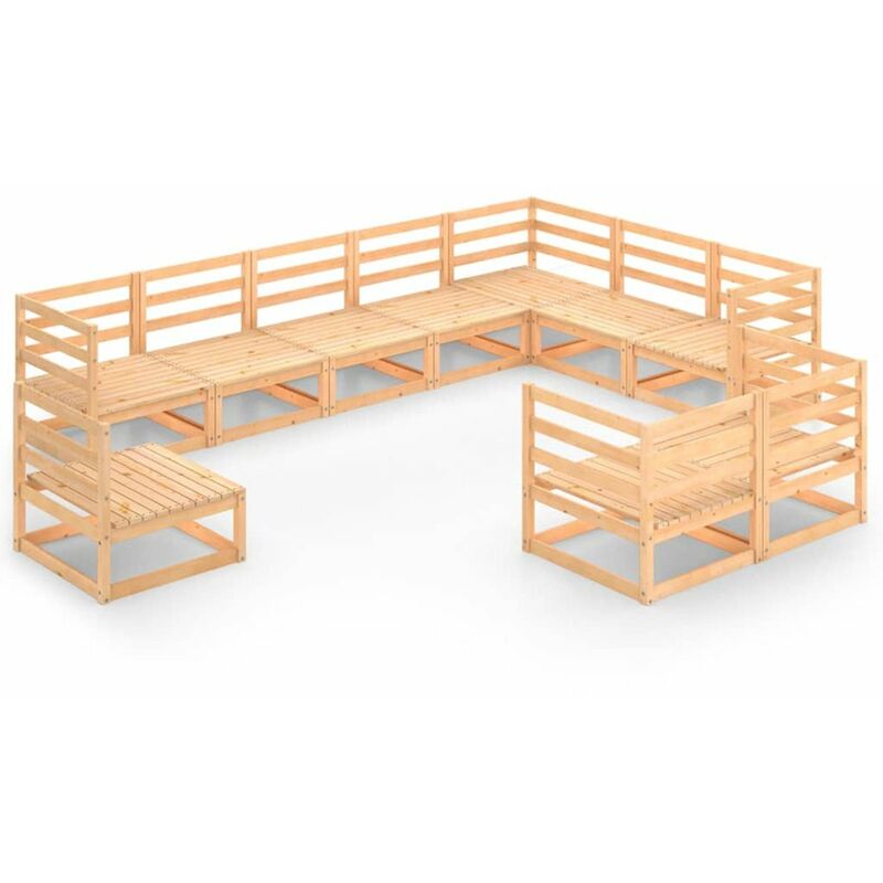 

Juego de muebles de jardin de 10 piezas madera maciza de pino