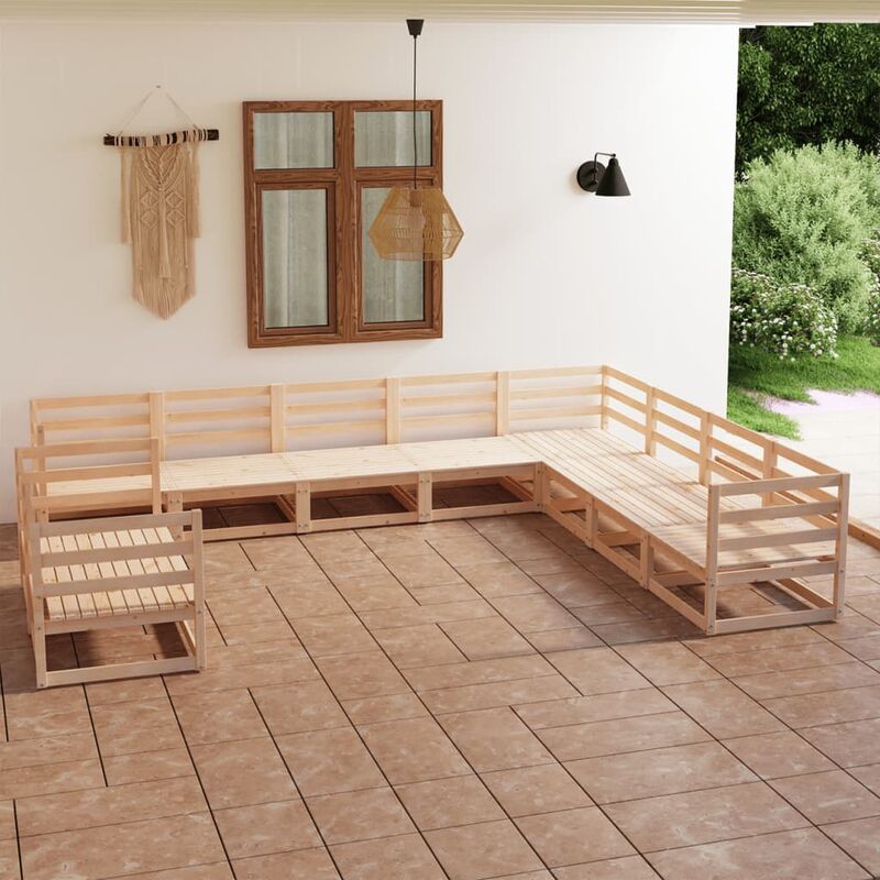 

Juego de muebles de jardín de 10 piezas madera maciza de pino