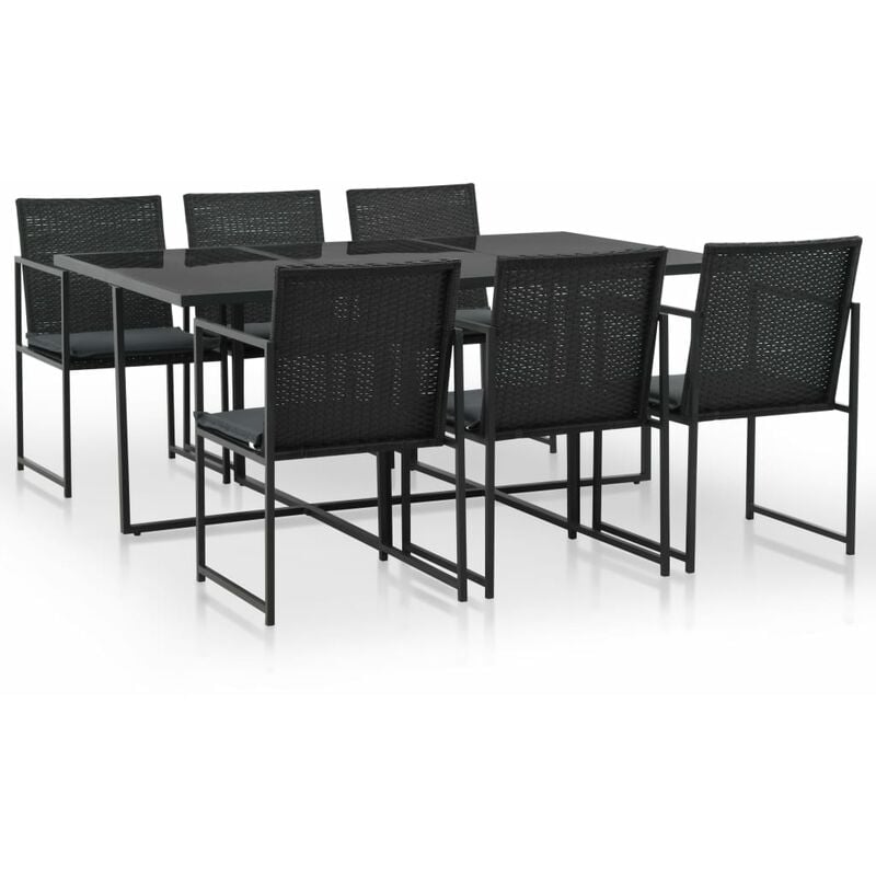 Set comedor de jardín 7 piezas y cojines ratán sintético negro Vidaxl Negro