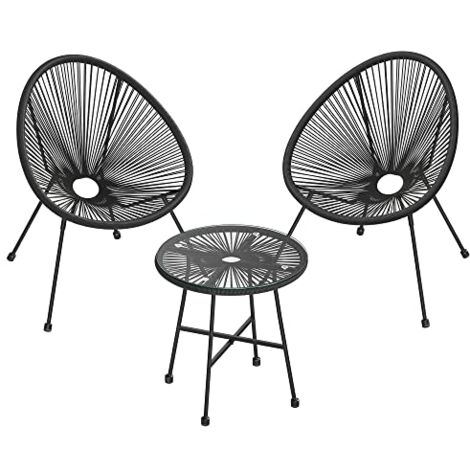 Juego de muebles de jardín de 3 muebles de terraza sillas de exterior acapulco con mesa de cristal negro 120001655