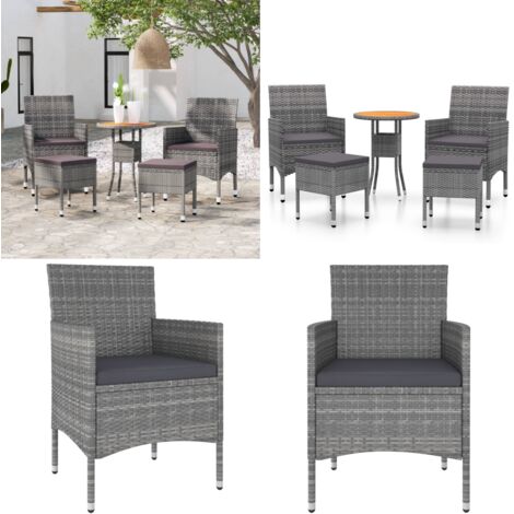 Juego de muebles de jardín de 5 piezas ratán sintético gris - Muebles de jardín - Ratán sintético
