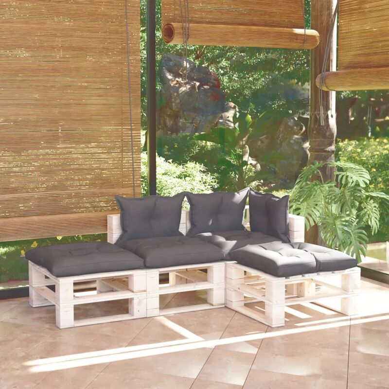 

Juego de muebles de jardín de palets 4 pzas cojines madera pino
