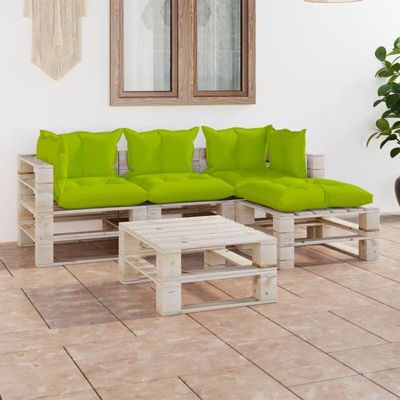 

Juego de muebles de jardín de palets 5 pzas cojines madera pino