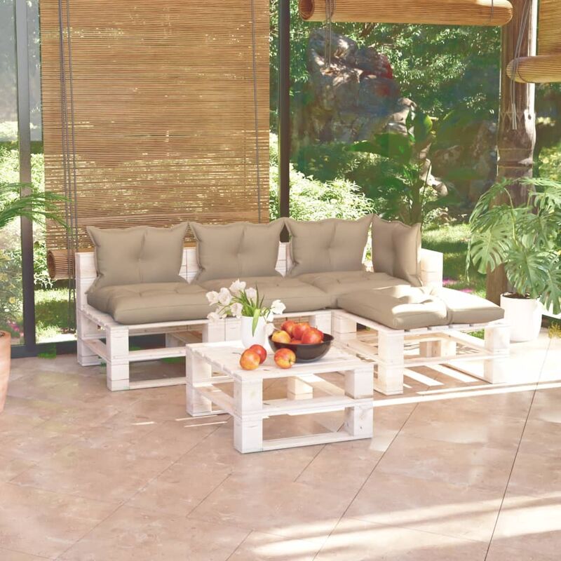 

Juego de muebles de jardín de palets 5 pzas cojines madera pino
