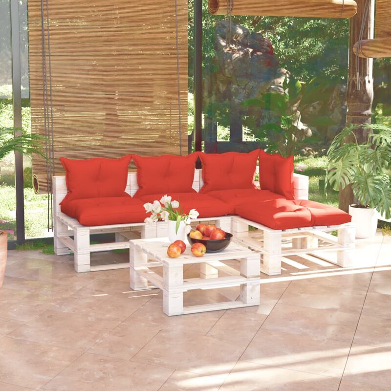 

Juego de muebles de jardín de palets 5 pzas cojines madera pino