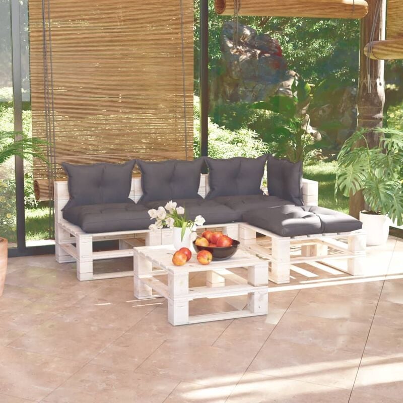 

Juego de muebles de jardín de palets 5 pzas cojines madera pino