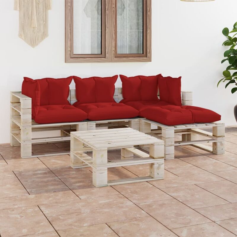 

Juego de muebles de jardín de palets 5 pzas cojines madera pino