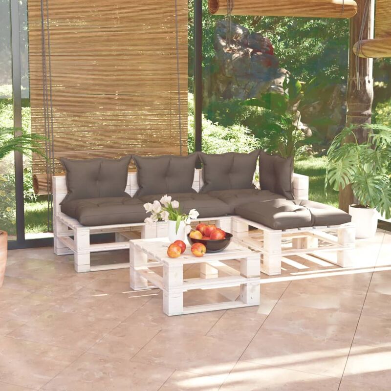 

Juego de muebles de jardín de palets 5 pzas cojines madera pino