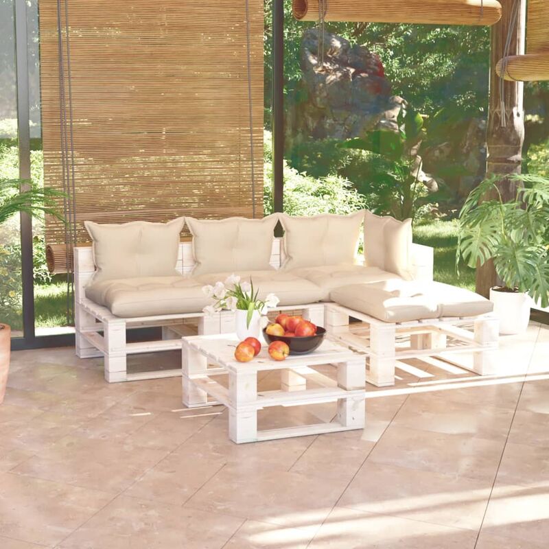 

Juego de muebles de jardín de palets 5 pzas cojines madera pino
