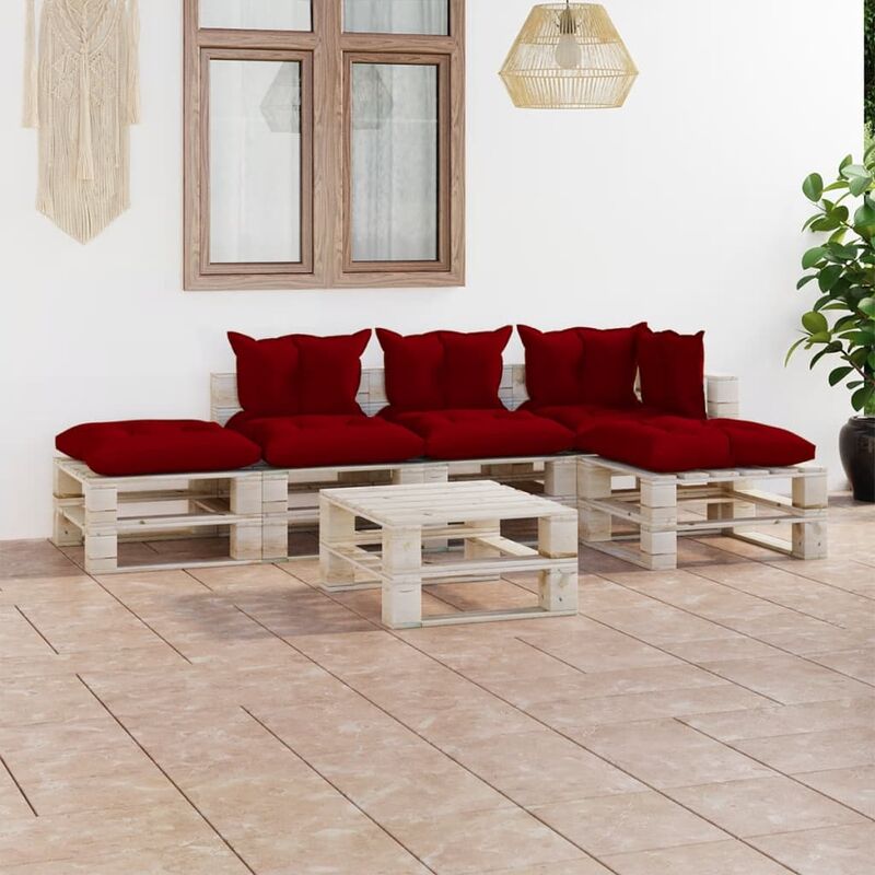 

Juego de muebles de jardín de palets 6 pzas cojines madera pino