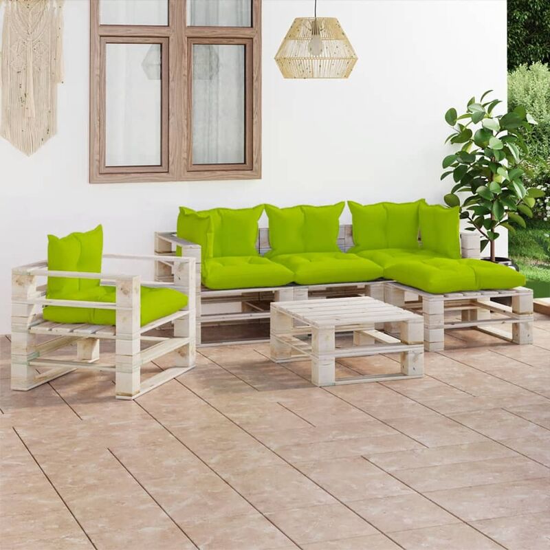 

Juego de muebles de jardín de palets 6 pzas cojines madera pino