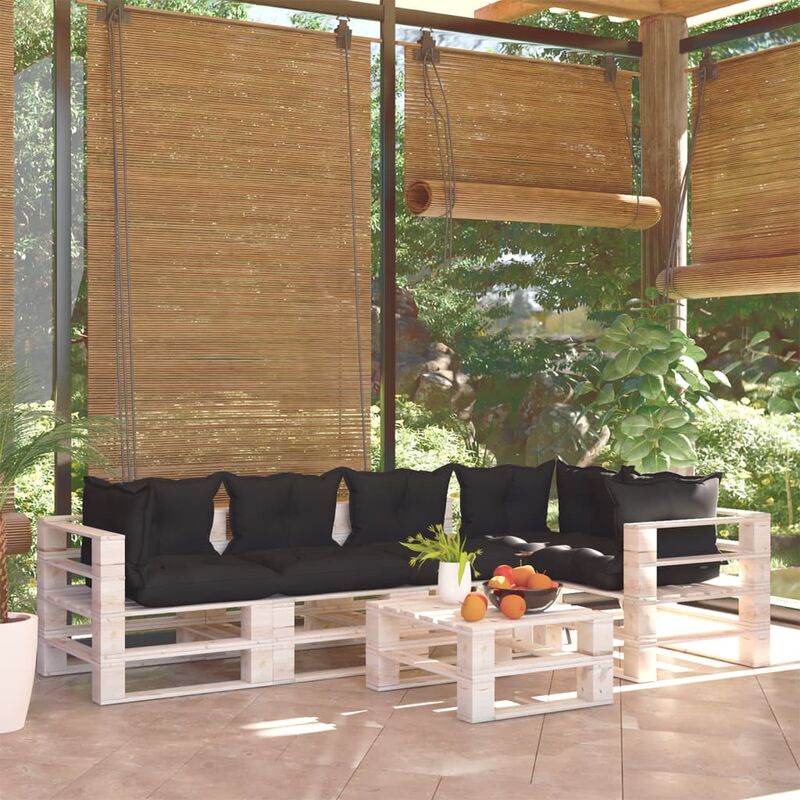 

Juego de muebles de jardín de palets 6 pzas cojines madera pino