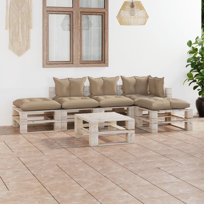 

Juego de muebles de jardín de palets 6 pzas cojines madera pino