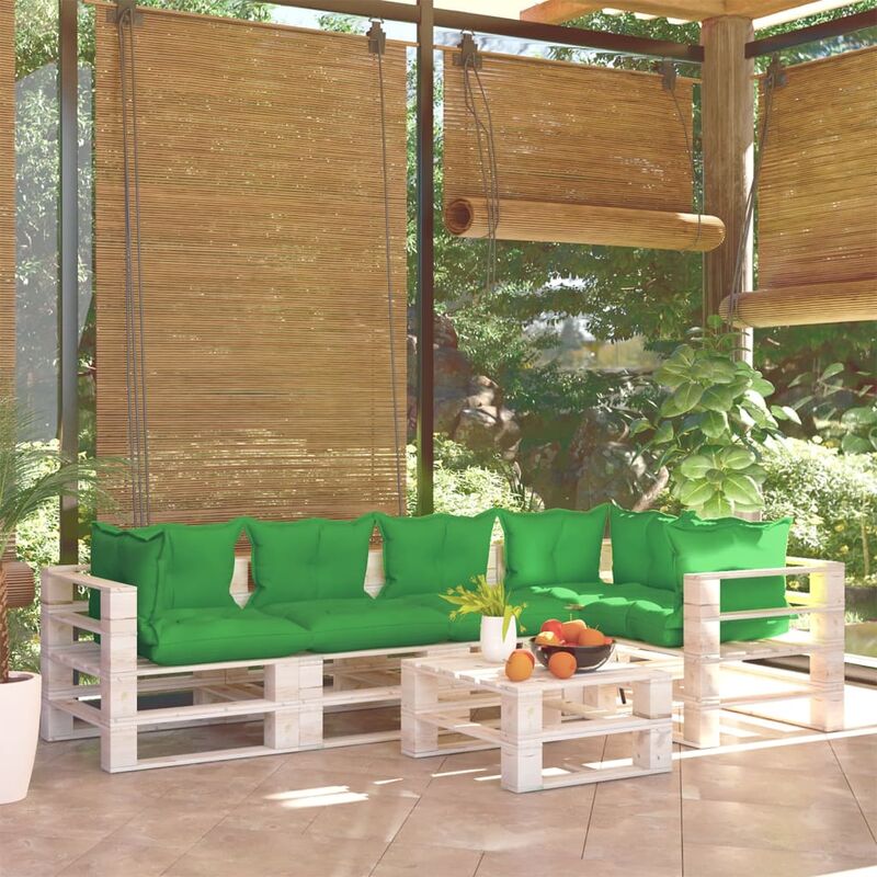 

Juego de muebles de jardín de palets 6 pzas cojines madera pino
