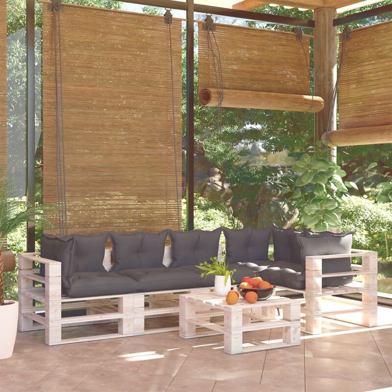 

Juego de muebles de jardín de palets 6 pzas cojines madera pino