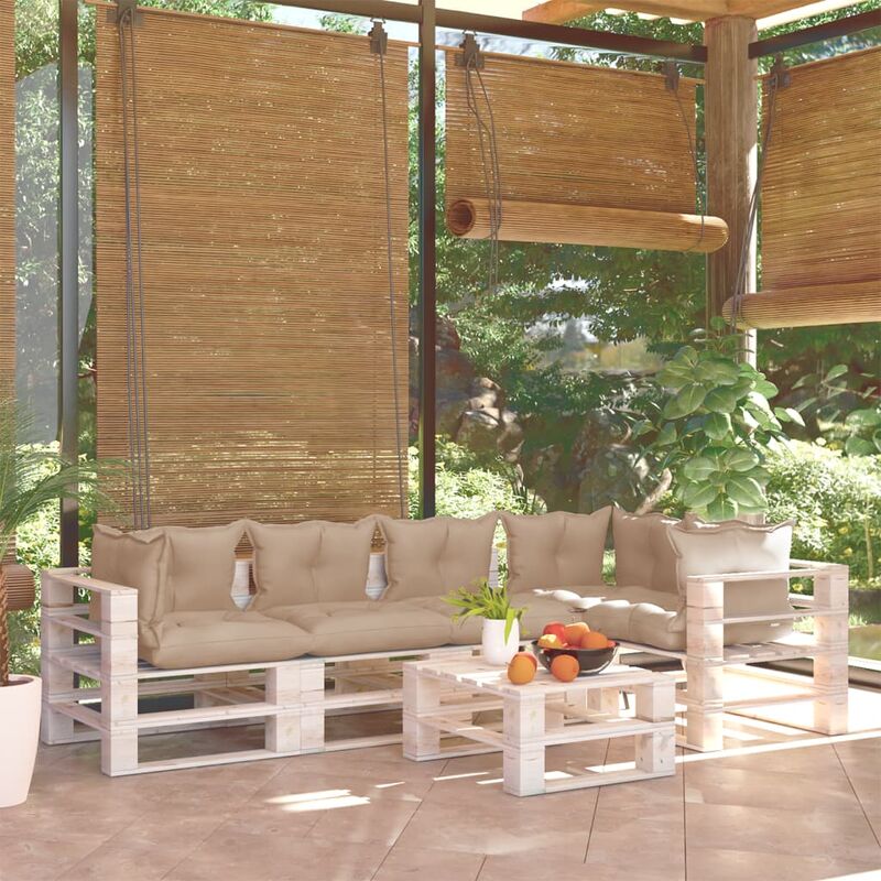 

Juego de muebles de jardín de palets 6 pzas cojines madera pino