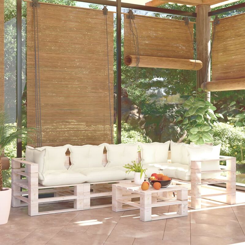 

Juego de muebles de jardín de palets 6 pzas cojines madera pino