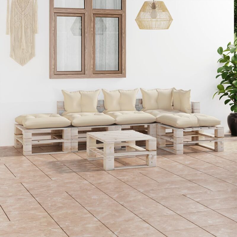 

Juego de muebles de jardín de palets 6 pzas cojines madera pino