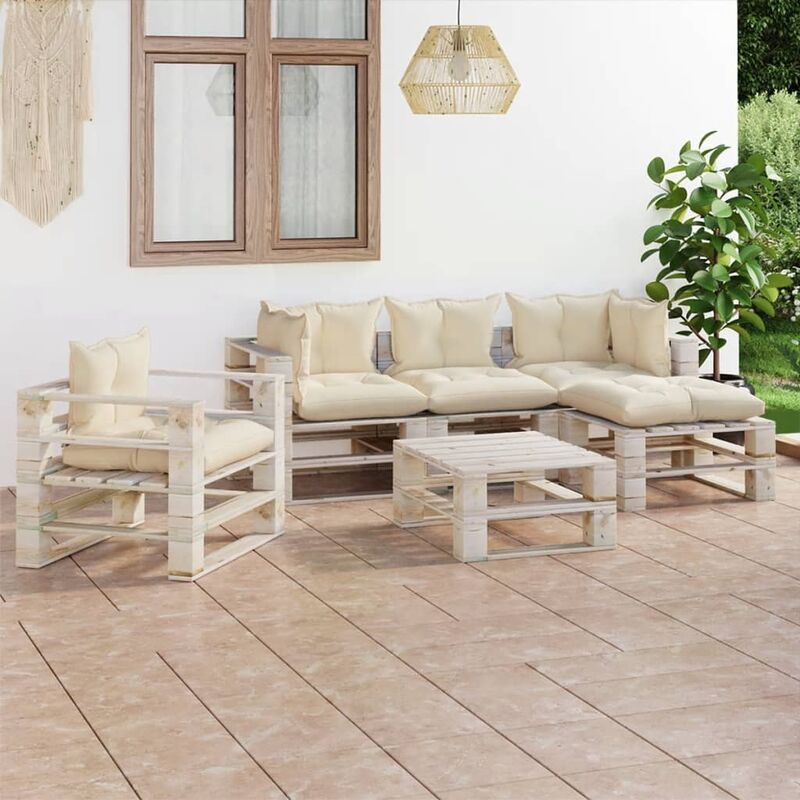 

Juego de muebles de jardín de palets 6 pzas cojines madera pino