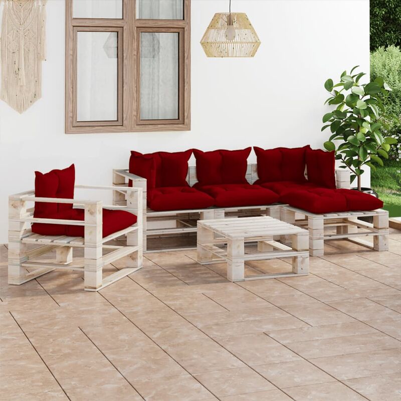 

Juego de muebles de jardín de palets 6 pzas cojines madera pino