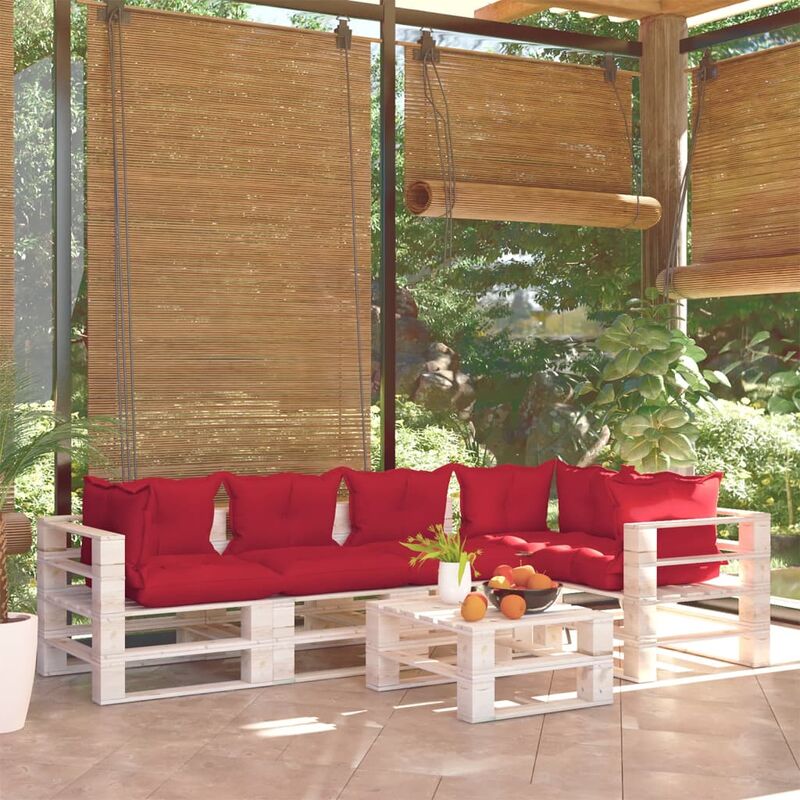

Juego de muebles de jardín de palets 6 pzas cojines madera pino